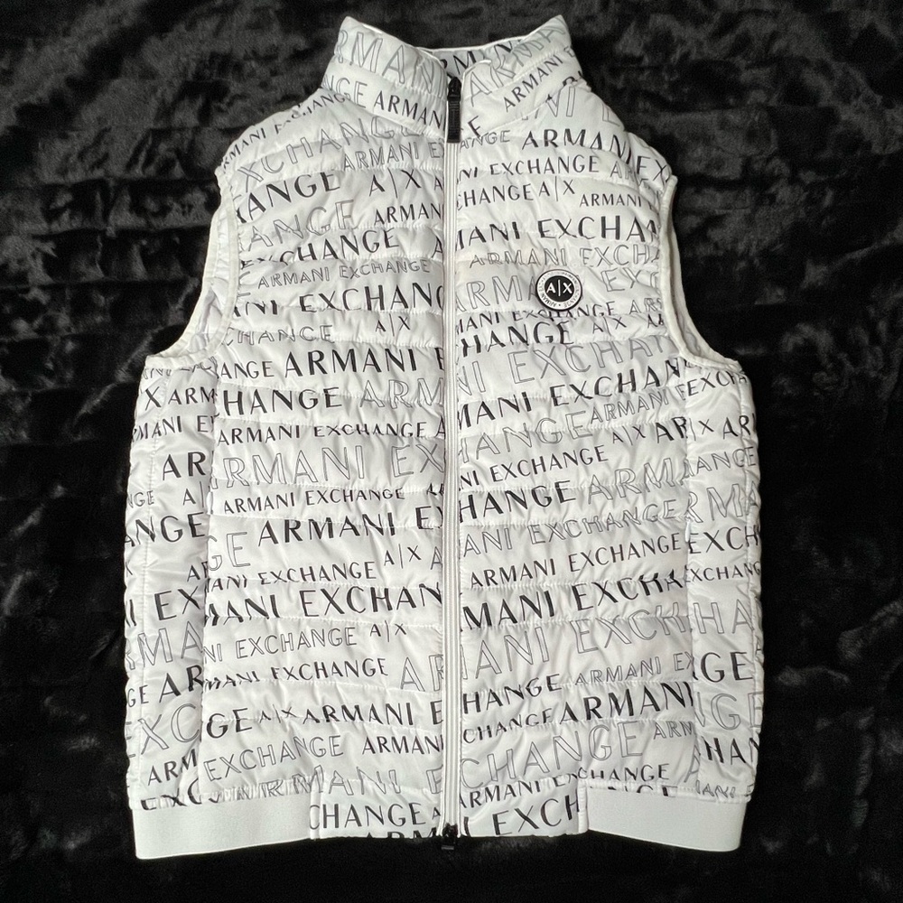 Armani Exchange Logo Patterned White Puffer Vest